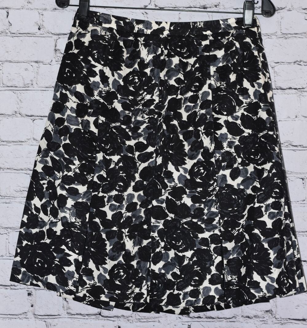 J. Crew Silk Women's Floral Black & White 100% Silk Skirt Size 2 NWT